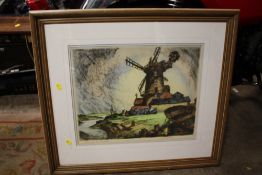 A FRAMED AND GLAZED HAND COLOURED SIGNED ETCHINGS BY JAMES PRIDDY ENTITLED CLAY-NEXT THE SEA,