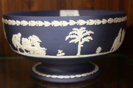 A WEDGWOOD NAVY JASPERWARE FOOTED BOWL