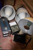 TWO PHILIPS TANNOY SPEAKERS, TWO EAGLE VOLTMETERS, VINTAGE HEATER ETC A/F