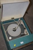 A VINTAGE DANSETTE CONQUEST PORTABLE RECORD PLAYER TOGETHER WITH SLIK TRIPOD