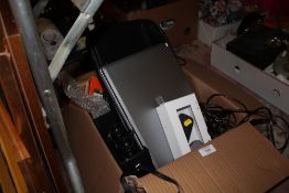 A BOX OF ELECTRICAL'S TO INCLUDE A SIEMENS LAPTOP, BINOCULARS ETC