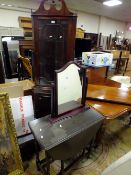 A REPRODUCTION CORNER CABINET, TABLE AND MIRROR (3)