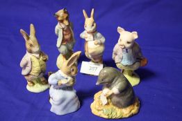SIX ROYAL ALBERT BEATRIX POTTER FIGURES TO INCLUDE 'DIGGORY DIGGORY DELVET' 'PETER WITH POST BAG'