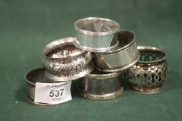 SIX ASSORTED HALLMARKED SILVER NAPKIN RINGS
