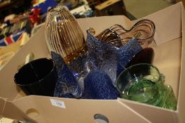 A 1960s TEXTURED BLUE GLASS HANDKERCHIEF VASE BY CHANCE BROTHERS, a larger Artic example from the '