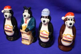 FOUR WADE HANNS BEAR FIGURES TO INCLUDE 'HANNS BARTENDER BEAR' ETC