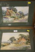 A PAIR OF FRAME AND GLAZED WATERCOLOURS OF COUNTRY COTTAGES SIGNED R E WILLIAM