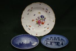 A MEISSEN CABINET PLATE WITH CROSSED SWORDS BACKSTAMP, TOGETHER WITH TWO ROYAL COPENHAGEN