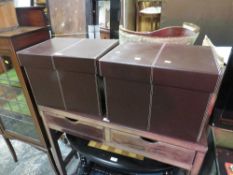 A PAIR OF MODERN LEATHER-STYLE STORAGE BOXES WITH HANDLES