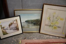 THREE ASSORTED WATERCOLOURS TO INCLUDE A COUNTRY LANE SIGNED N.W.KEATES