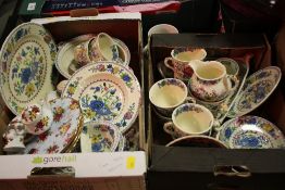 TWO TRAYS OF MASONS REGENCY CHINA, ROYAL ALBERT ETC.