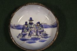 A HALLMARKED SILVER RIMMED CERAMIC DISH A/F