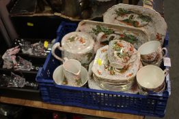 A SMALL TRAY OF PHOENIX WARE CHINA TOGETHER WITH GLASSWARE