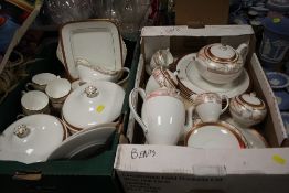 TWO TRAYS OF WEDGWOOD PARIS CHINATO INCLUDE TEA AND COFFEE POTS, TUREENS ETC.