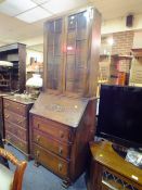 A VINTAGE OAK BUREAU BOOKCASE H-194 CM W-74 CM