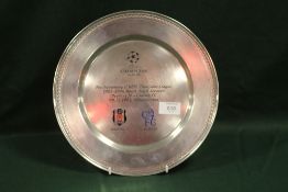 A UEFA CHAMPIONS LEAGUE 900 SILVER COMMEMORATIVE PLATE FOR CHELSEA FC AND BESIKTAS JK