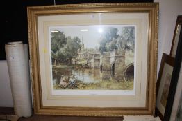 A LARGE GILT FRAMED AND GLAZED SIGNED E R STURGEON ENTITLED BY THE WYE BAKEWELL