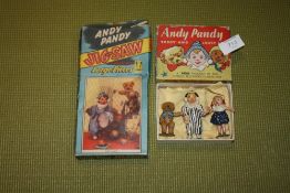 A BOXED VINTAGE ANDY PANDY THREE CHARACTER METAL TOY SET PLUS ANDY PANDY JIGSAW