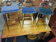 THREE ASSORTED MODERN TEAL UPHOLSTERED STOOLS