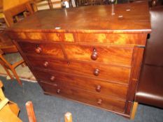 A TEAK / MAHOGANY 5 DRAWER CHEST OF DRAWERS WITH SECRET DRAWER H- 106 CM W- 121 CM