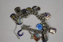 A SILVER CHARM BRACELET WITH ENAMELLED CHARMS