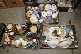 THREE TRAYS OF ASSORTED CHINA AND CERAMICS TO INCLUDE WEDGWOOD, AYNSLEY ETC.