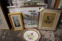 A COLLECTION OF WATERCOLOURS AND PRINTS ETC TO INCLUDE DAVID HOBBS PRINTS ETC