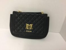 LOVE MOSCHINO - a black cushioned bag with gold chain (broken press stud)