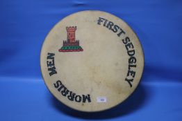 A GENUINE GOATSKIN BODHRAM INSCRIBED 