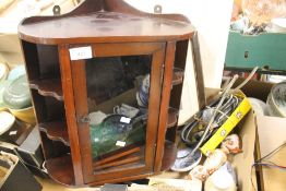 A TRAY OF SUNDRIES TO INCLUDE MEDICAL INTEREST, A SPHYGMOMANO METER, A SMALL DISPLAY CABINET AND