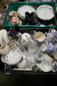 TWO TRAYS OF CERAMICS TO INCLUDE BLUE & WHITE POTTERY (TRAYS NOT INCLUDED)