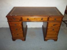 A DUCAL LEATHER INLAID TWIN WRITING DESK, L 122 cm, D 62 cm, H 76 cm
