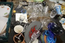 TWO TRAYS OF GLASSWARE AND A WELSH PLAQUE (TRAYS NOT INCLUDED)