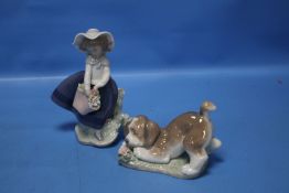 TWO BOXED LLADRO FIGURES - A FIGURINE AND A DOG