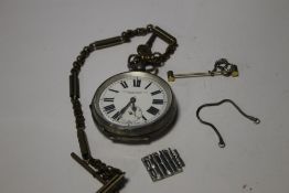 A SILVER POCKET WATCH ETC.