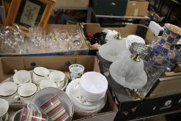 FOUR TRAYS OF CERAMICS, GLASSWARE ETC. TO INCLUDE WEDGWOOD 'ICE ROSE' (TRAYS NOT INCLUDED)