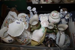 A TRAY OF CERAMICS TO INCLUDE AYNSLEY (TRAY NOT INCLUDED)