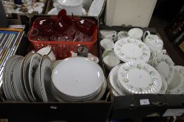A TRAY OF MINTON TEA & DINNERWARE TOGETHER WITH OTHER CERAMICS INCLUDING TWO ROYAL WORCESTER TRINKET