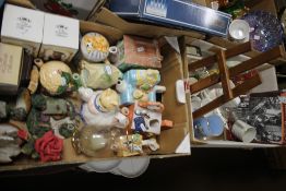 TWO TRAYS OF CERAMICS INCLUDING TEAPOTS (TRAYS NOT INCLUDED)