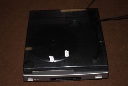 A SONY TURNTABLE, TWO TECHNIC SPEAKERS AND A PANASONIC HI-FI SYSTEM