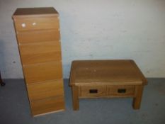 AN IKEA NARROW SIX DRAWER VANITY UNIT CHEST AND AN OAK COFFEE TABLE