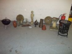 A QUANTITY OF CONCRETE GARDEN STATUES, A BBQ AND A FIRE PIT / GRATE (14)