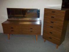 A HIGH GLOSS RETRO DRESSING TABLE AND A SIX DRAWER CHEST