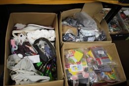 THREE BOXES OF MAINLY NEW ITEMS TO INCLUDE CHILDREN'S STENCIL SET, CHILDREN'S MASKS, ETC.