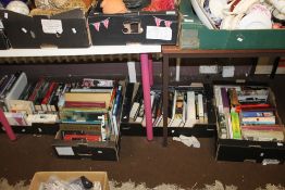 FOUR TRAYS OF BOOKS, NOVELS ETC. (TRAYS NOT INCLUDED)