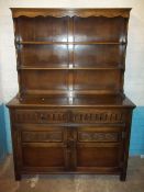 AN OAK DISPLAY WELSH DRESSER WALL UNIT, L 122 CM