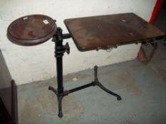 AN OAK ANTIQUE CAST IRON READING STAND, MADE BY FOOTS, LONDON W1