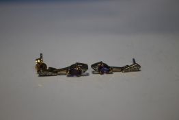 9 CT GOLD, AMETHYST AND DIAMOND DROP STUDS, ONE BUTTERFLY MISSINGCondition Report:One butterfly