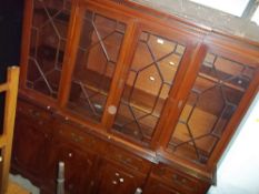 A BREAKFRONT MAHOGANY DISPLAY WALL UNIT, L 185 CM