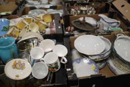 FOUR TRAYS OF CERAMICS ETC. (TRAYS NOT INCLUDED)